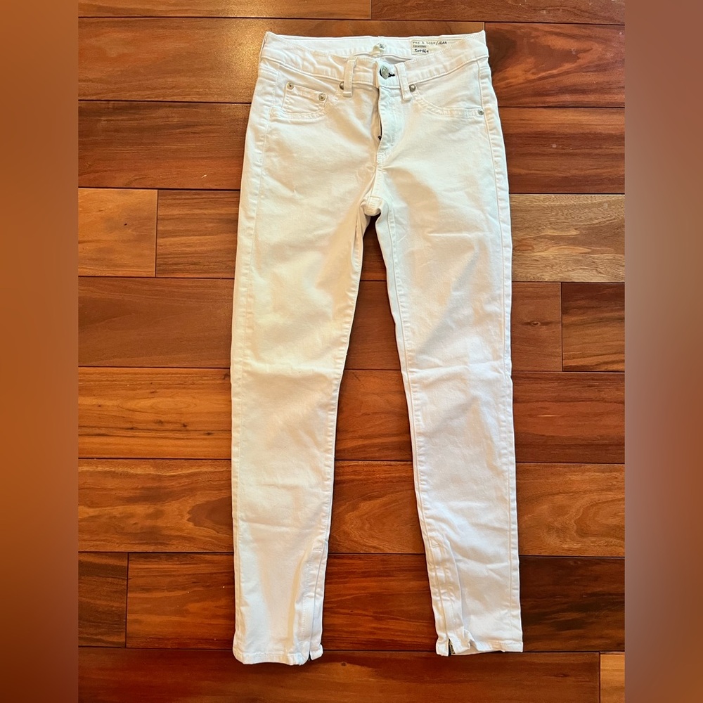 rag‎ & bone White Zipper Ankle Cropped Jeans